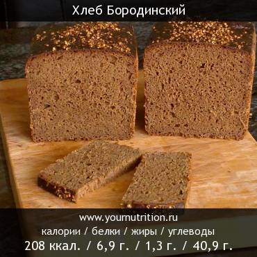 Хлеб Бородинский: калорийность и содержание белков, жиров, углеводов
