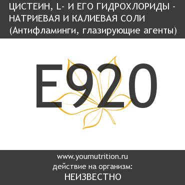 E920 Цистеин, L- и его гидрохлориды - натриевая и калиевая соли E920 Цистеин, L- и его гидрохлориды - натриевая и калиевая соли