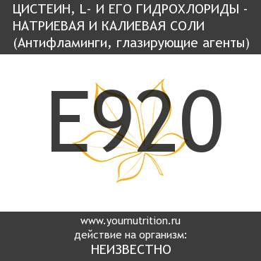 E920 Цистеин, L- и его гидрохлориды - натриевая и калиевая соли