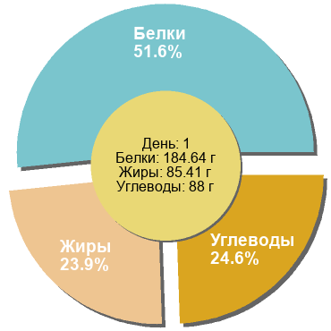 Баланс БЖУ: 51.6% / 23.9% / 24.6%