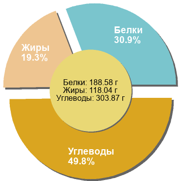 Баланс БЖУ: 30.9% / 19.3% / 49.8%