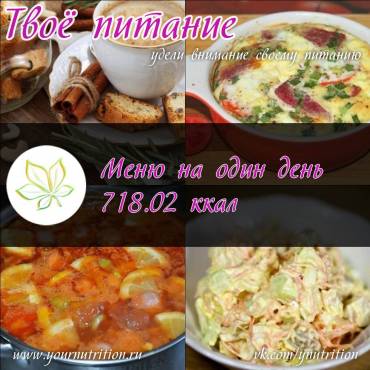 Меню на один день 718.02 ккал