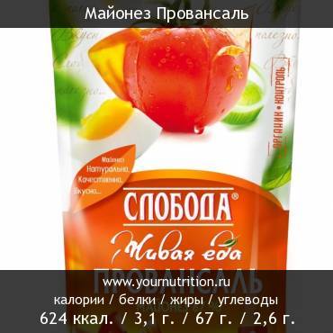 Майонез Провансаль: калорийность и содержание белков, жиров, углеводов