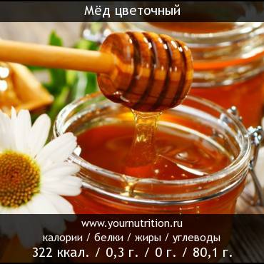 Мёд цветочный: калорийность и содержание белков, жиров, углеводов