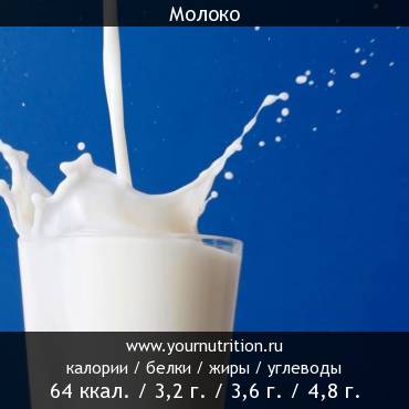 Молоко: калорийность и содержание белков, жиров, углеводов