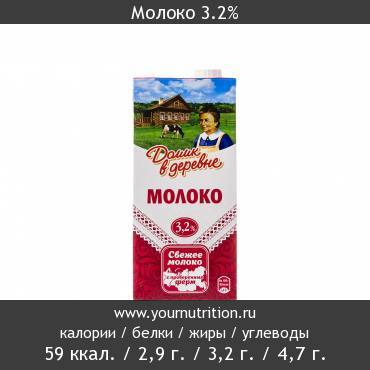 Молоко 3.2%: калорийность и содержание белков, жиров, углеводов