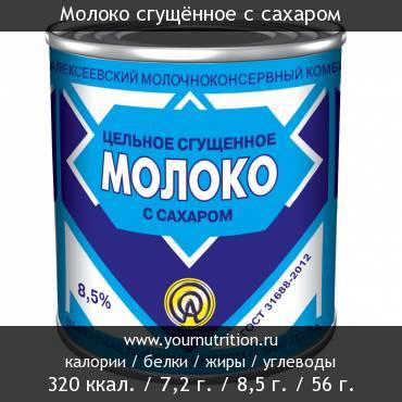 Молоко сгущённое с сахаром: калорийность и содержание белков, жиров, углеводов