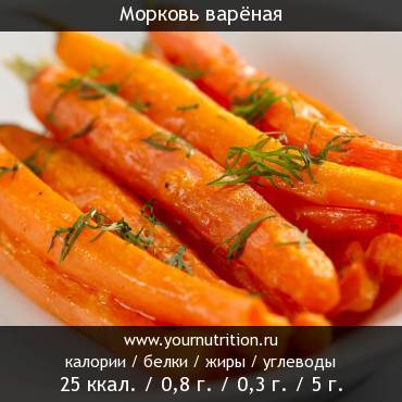 Морковь варёная: калорийность и содержание белков, жиров, углеводов
