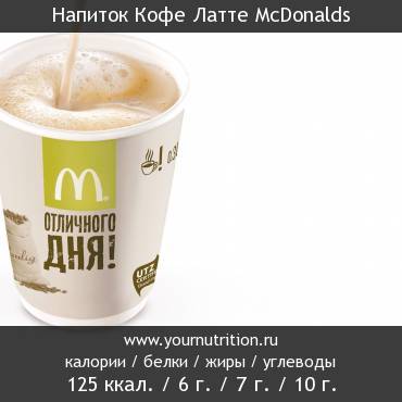Напиток Кофе Латте McDonalds: калорийность и содержание белков, жиров, углеводов Напиток Кофе Латте McDonalds: калорийность и содержание белков, жиров, углеводов