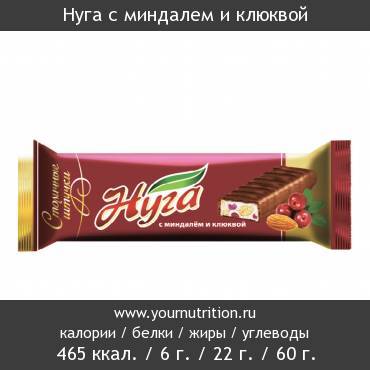 Нуга с миндалем и клюквой: калорийность и содержание белков, жиров, углеводов