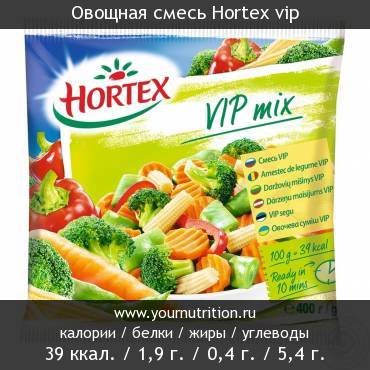 Овощная смесь Hortex vip: калорийность и содержание белков, жиров, углеводов