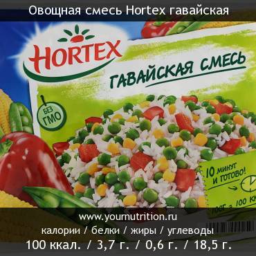 Овощная смесь Hortex гавайская: калорийность и содержание белков, жиров, углеводов