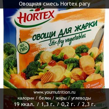 Овощная смесь Hortex рагу: калорийность и содержание белков, жиров, углеводов