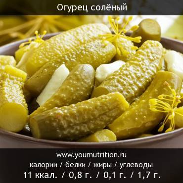 Огурец солёный: калорийность и содержание белков, жиров, углеводов Огурец солёный: калорийность и содержание белков, жиров, углеводов