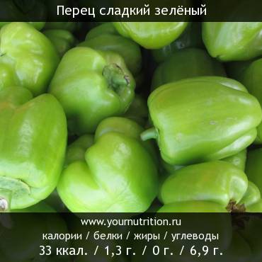 Перец сладкий зелёный: калорийность и содержание белков, жиров, углеводов