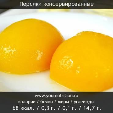 Персики консервированные: калорийность и содержание белков, жиров, углеводов