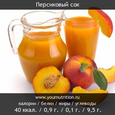 Персиковый сок: калорийность и содержание белков, жиров, углеводов
