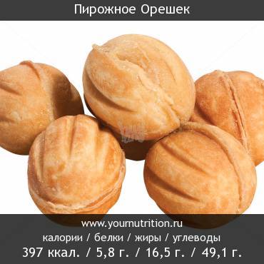 Пирожное Орешек: калорийность и содержание белков, жиров, углеводов