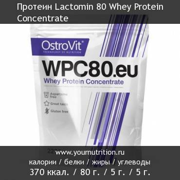 Протеин Lactomin 80 Whey Protein Concentrate: калорийность и содержание белков, жиров, углеводов