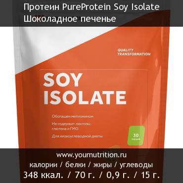 Протеин PureProtein Soy Isolate Шоколадное печенье: калорийность и содержание белков, жиров, углеводов