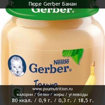 Пюре Gerber Банан: калорийность и содержание белков, жиров, углеводов