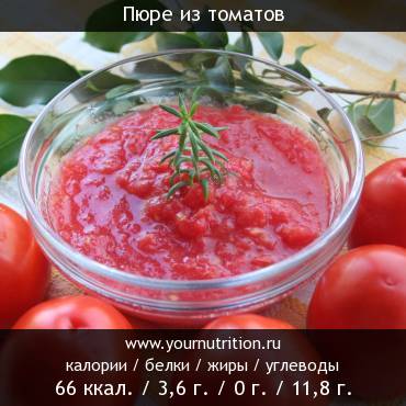 Пюре из томатов: калорийность и содержание белков, жиров, углеводов