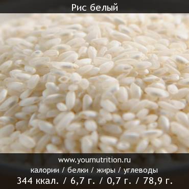 Рис белый: калорийность и содержание белков, жиров, углеводов