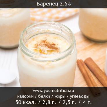 Варенец 2.5%: калорийность и содержание белков, жиров, углеводов