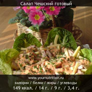 Салат Чешский готовый: калорийность и содержание белков, жиров, углеводов