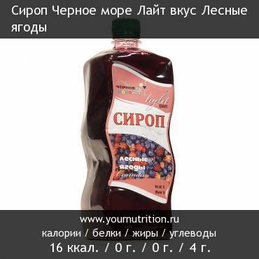 Сироп Черное море Лайт вкус Лесные ягоды: калорийность и содержание белков, жиров, углеводов