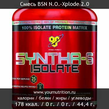 Смесь BSN N.O.-Xplode 2.0: калорийность и содержание белков, жиров, углеводов