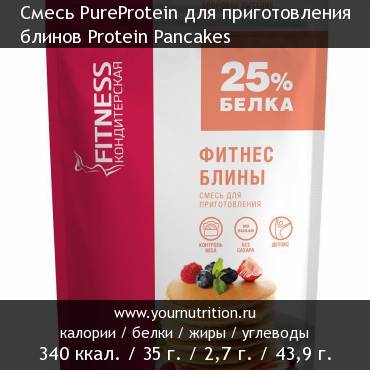 Смесь PureProtein для приготовления блинов Protein Pancakes: калорийность и содержание белков, жиров, углеводов