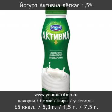 Йогурт Активиа лёгкая 1,5%: калорийность и содержание белков, жиров, углеводов