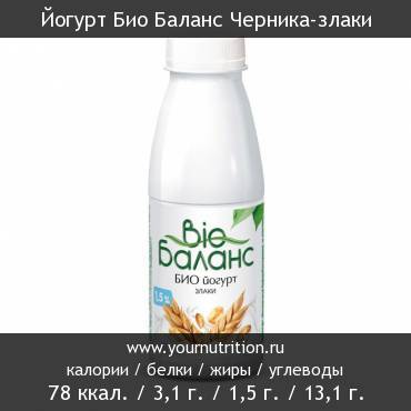 Йогурт Био Баланс Черника-злаки: калорийность и содержание белков, жиров, углеводов