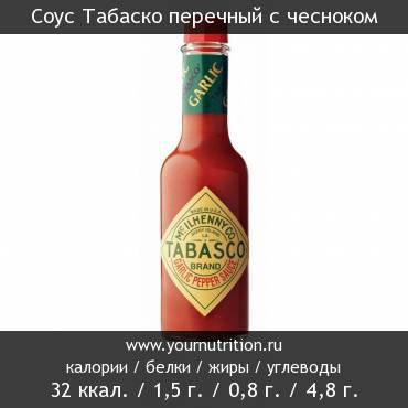 Соус Табаско перечный с чесноком: калорийность и содержание белков, жиров, углеводов