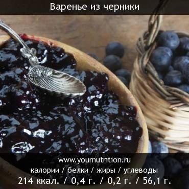 Варенье из черники: калорийность и содержание белков, жиров, углеводов