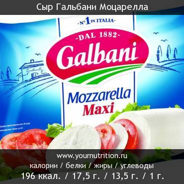 Сыр Гальбани Моцарелла: калорийность и содержание белков, жиров, углеводов