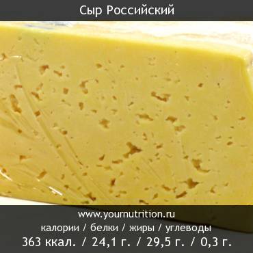 Сыр Российский: калорийность и содержание белков, жиров, углеводов