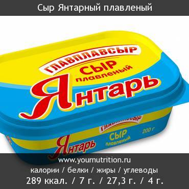 Сыр Янтарный плавленый: калорийность и содержание белков, жиров, углеводов