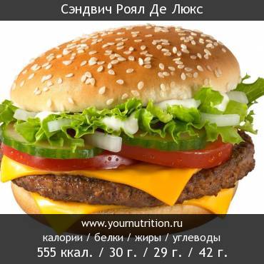 Сэндвич Роял Де Люкс: калорийность и содержание белков, жиров, углеводов