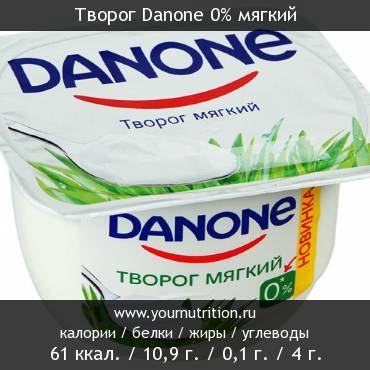 Творог Danone 0% мягкий: калорийность и содержание белков, жиров, углеводов