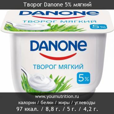 Творог Danone 5% мягкий: калорийность и содержание белков, жиров, углеводов