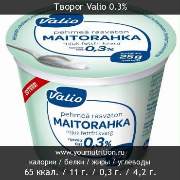 Творог Valio 0.3%: калорийность и содержание белков, жиров, углеводов