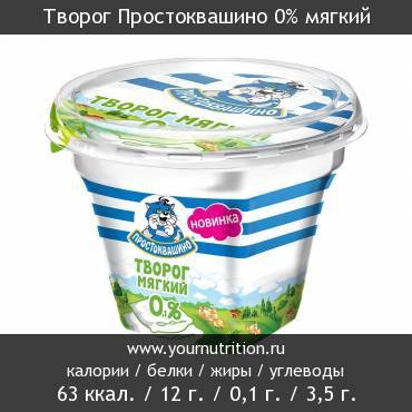 Творог Простоквашино 0% мягкий: калорийность и содержание белков, жиров, углеводов