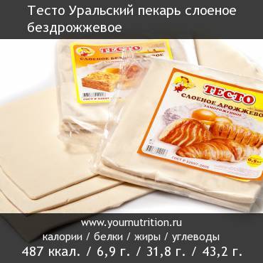 Тесто Уральский пекарь слоеное бездрожжевое: калорийность и содержание белков, жиров, углеводов