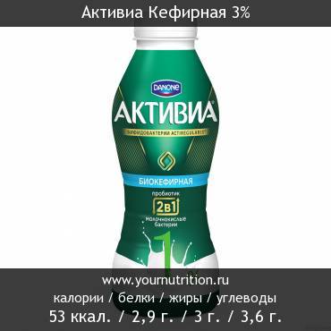 Активиа Кефирная 3%: калорийность и содержание белков, жиров, углеводов