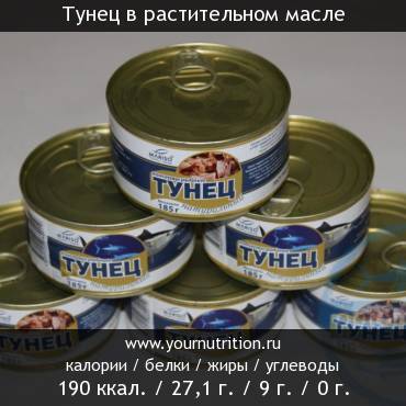 Тунец в растительном масле: калорийность и содержание белков, жиров, углеводов