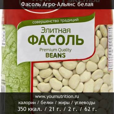 Фасоль Агро-Альянс белая: калорийность и содержание белков, жиров, углеводов