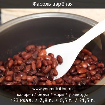 Фасоль варёная: калорийность и содержание белков, жиров, углеводов