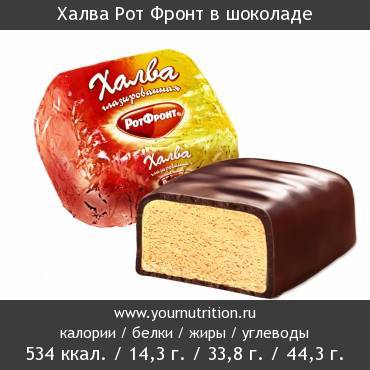 Халва Рот Фронт в шоколаде: калорийность и содержание белков, жиров, углеводов